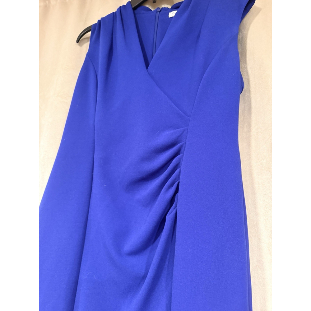 Calvin Klein Womens Royal Blue Ruched Sheath Dress Size 10 Cap Sleeve V Neck - Picture 3 of 8